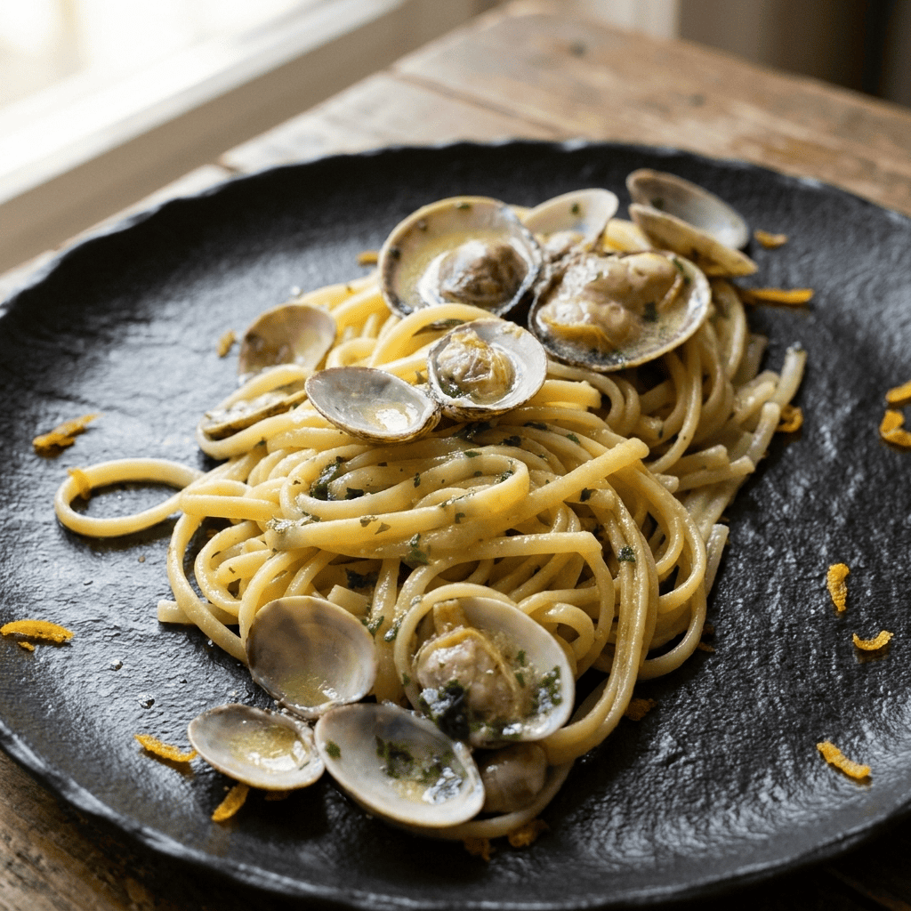 Spaghetti alle vongole veraci e bottarga